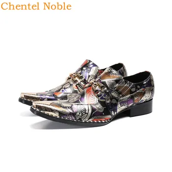 

Brand Chentel Manual Mixed Color Metal Fashion Mens Dress Shoes Genuine Leather Handsome Mens Shoes Slip-On Flats Heel Shoe