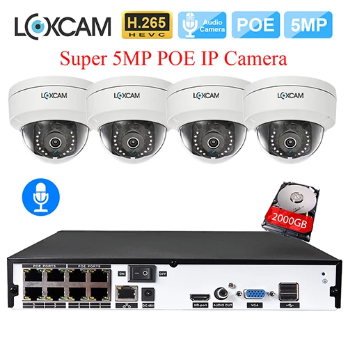 8CH NVR x 4 Camera LOXCAM H.265+ камера видеонаблюдения системы безопасности 8CH 5MP POE NVR комплект 48 В 5MP антивандальный открытый аудио запись звука POE IP камера Onvif - Цвет: 8CH NVR x 4 Camera