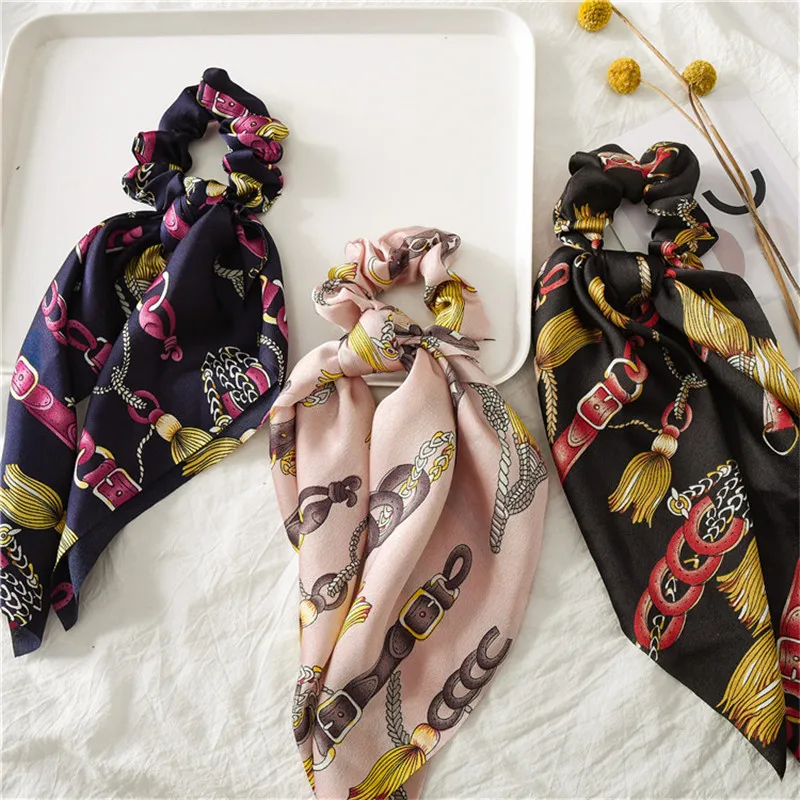 Fashion Summer Flower Print Elastic Hair Rope 1PCS Newest Unique Bowknot Scarf Ponytail Girls Seaside Gifts Hair Accessories