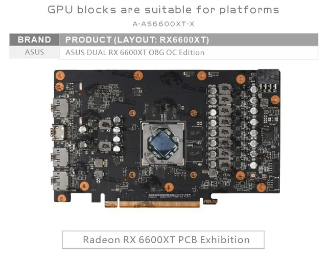Bykski GPU Water Block for ASUS ROG Strix/ DUAL Radeon RX6600XT 