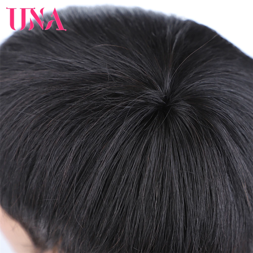 UNA Short Straight Human Hair Wigs For Women Non-Remy Brazilian Human Hair Machine Wigs 7A Middle Ratio 120% Density 75g