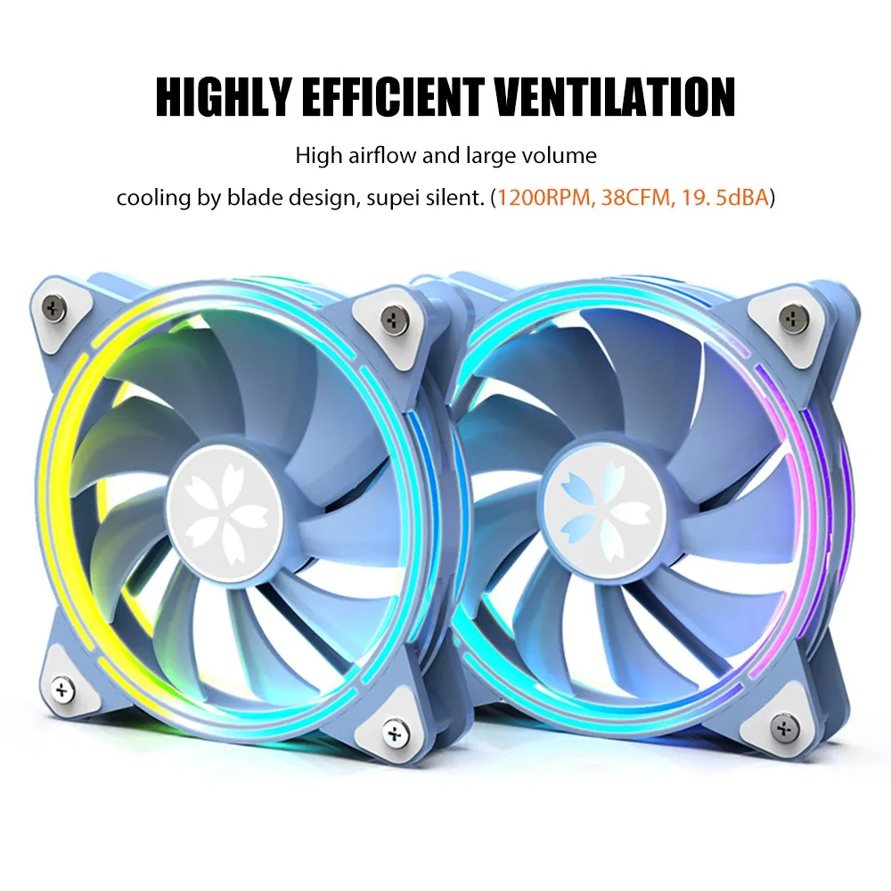 Yeston 12cm ARGB Case Cooling Fan DC 12V 4-Pin PWN Hydraulic Silent Cooler Radiator for Computer Case Chassis 2