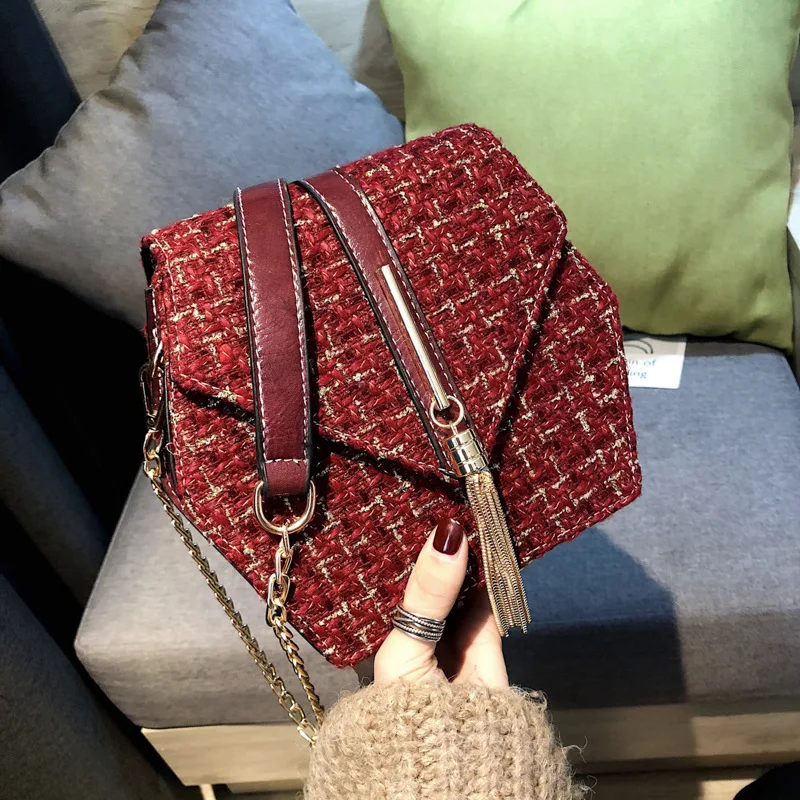 

Mini Hexagonal Gemstone Bag Women's 2019 Winter New Style Graceful Tassels Nizi Crossbody Bag