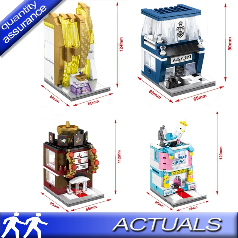 

4Sets/Lot Sembo Mini Street View Perfume Hot Pot Shop Model Bricks Building Block Kids Educational Toys Compatible