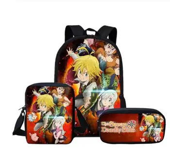 

Seven Deadly Sins School Bag Set for Boys Girls Kids Schoolbag Children Anime 3PCS Nanatsu No Taizai Meliodas Elizabeth