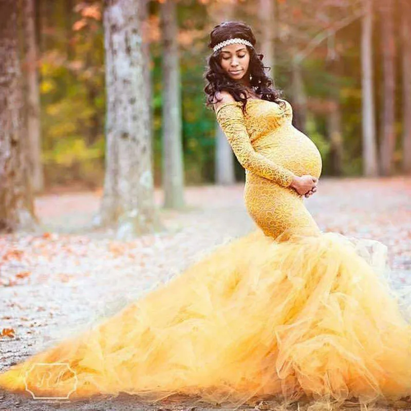 Maxi-Dress Lace Photo-Shoot Maternity-Gownpregnant Long-Sleeve Women 