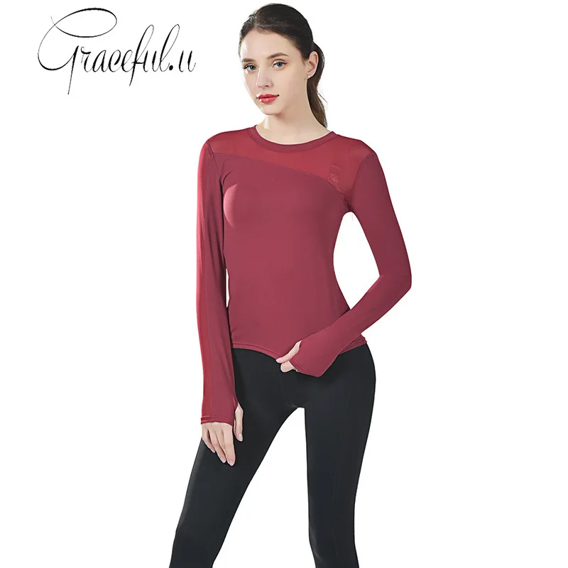 Рубашки для тренировки с длинными рукавами для женщин быстросохнущая Спортивная футболка дышащие рубашки для йоги топы спортивные сексуальный для спортзала футболка