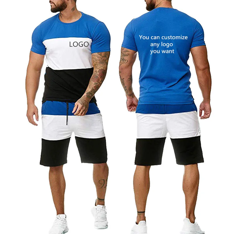 

2021 New Fashion casual Men's T-shirt set Custom logo printing high quality Harajuku Men's sports short sleeve + Shorts set