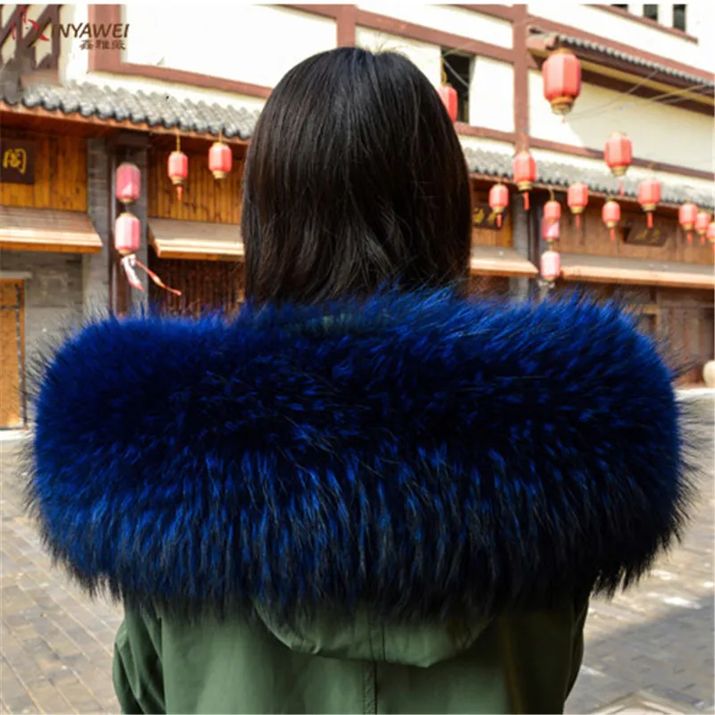 Natural Fur Collar Real Raccoon Fur Scarf For Men Women Children Parkas Coats Male Skins Necklaces Black 70 75 cm
