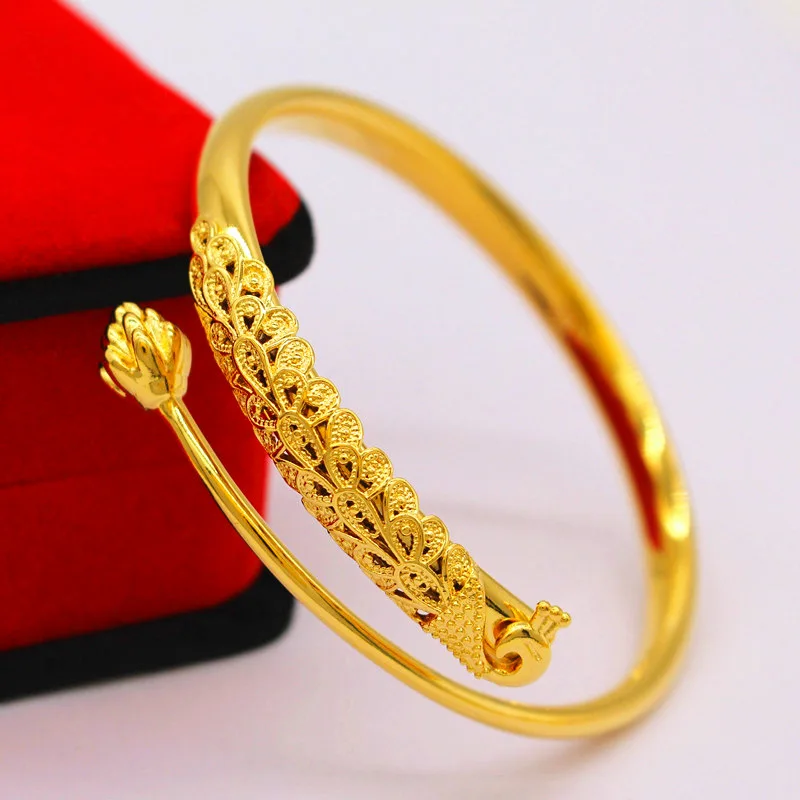 Fine Jewelry 24k Gold Bracelet For Women Bangle Ethnic Style Charms
