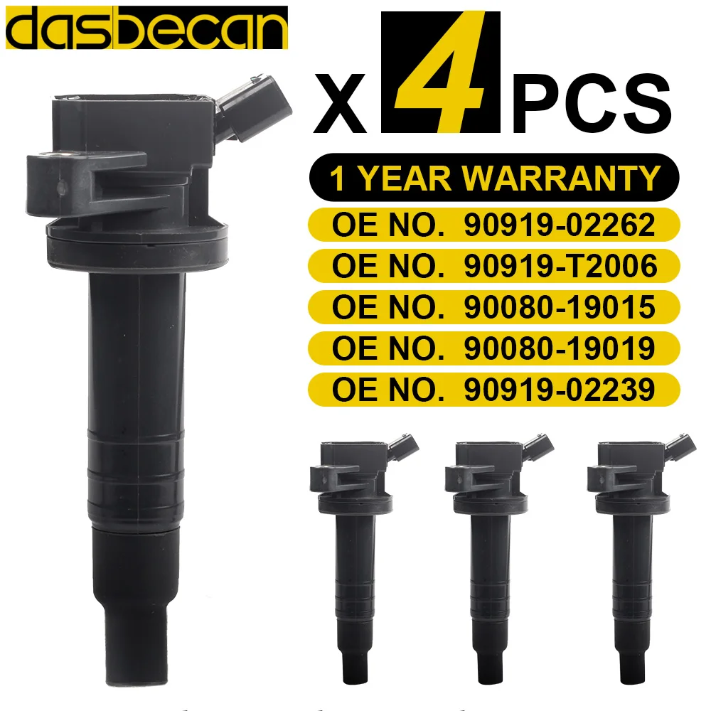 

Dasbecan Auto Coil Ignition 90080-19015 For Toyota COROLLA AVENSIS RAV 4 II AYGO YARIS 3ZZ-FE 90919-02262 90919-02239