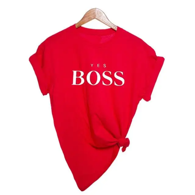Yes футболка с надписью Boss, женская футболка с коротким рукавом и круглым вырезом, свободная футболка, летняя женская футболка, топы, Camisetas Mujer - Цвет: Red-B
