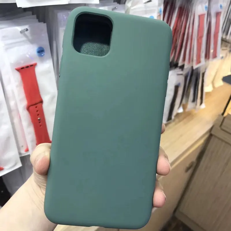 

11Pro Liquid Silicone Green Case For iPhone 11 Pro Max Back Cover Soft Phone Bag Case For