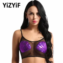 Женский бюстье русалки купальник бикини с топом Топы купальник купальники пикантные тонкие бретельки Прозрачная сетка Морская раковина жилет укороченный Топ