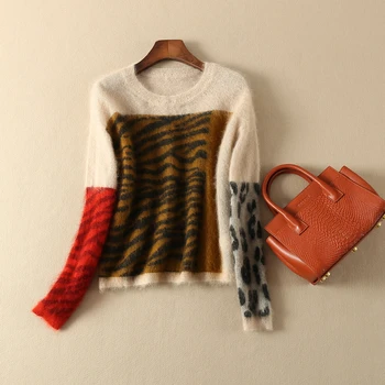 

Women Sweater 65% Wool Good Match Animal Pattern Loose Mohair Pullover