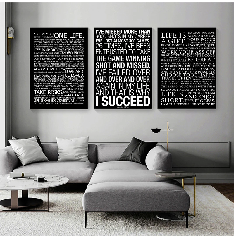 Wall Art Poster Black White Print Painting Decorative Picture Modern Home Living Room Decor Motivational Life Quotes Canvas