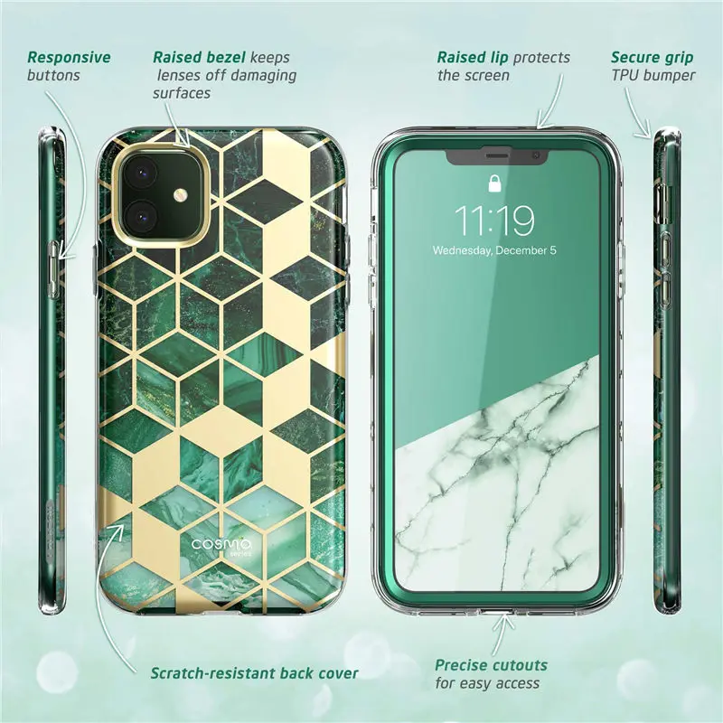 Cosmo Glitter Marble Full-Body Bumper Cover with Built-in Screen Protector