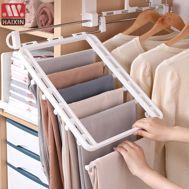 

Newest Fashion 6 in 1 Pant rack shelves Stainless Steel Clothes Hangers Multi-functional Wardrobe Hot Sale Magic Hanger 2021
