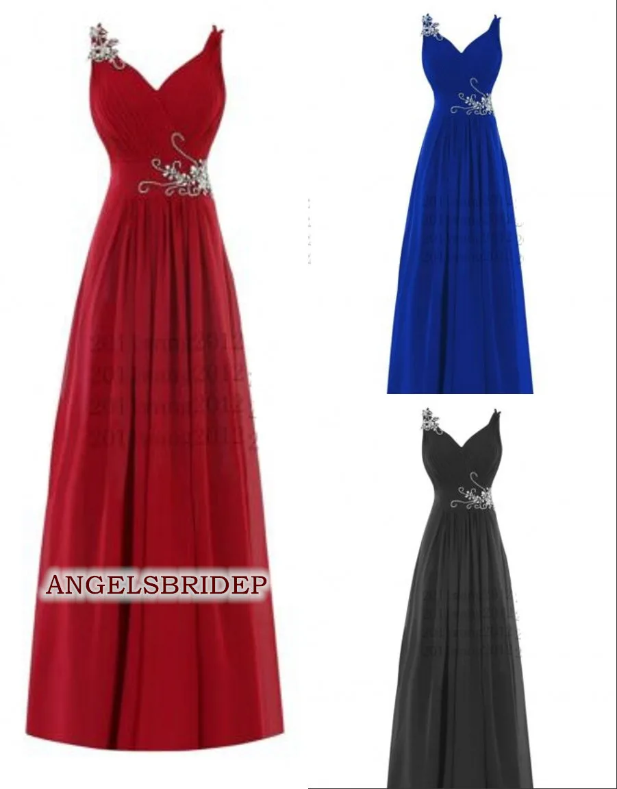 ANGELSBRIDEP Spaghetti Straps Long Bridesmaid Dresses Chiffon Sexy Sweetheart Empire Waist Wedding Guest Party Dresses