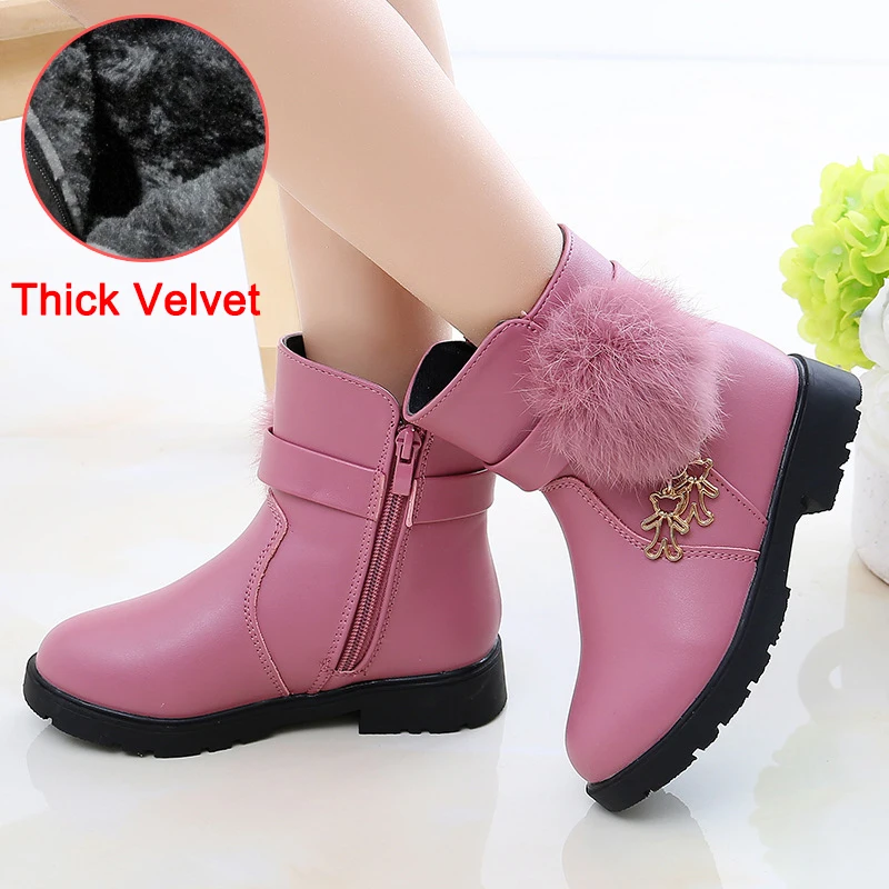 Thick Velvet Pink От 3 до 12 лет ботинки для девочек; обувь; коллекция года; сезон осень-зима; новые модные детские ботинки martin из кожи и бархата; теплые детские ботинки - Цвет: Thick Velvet Pink
