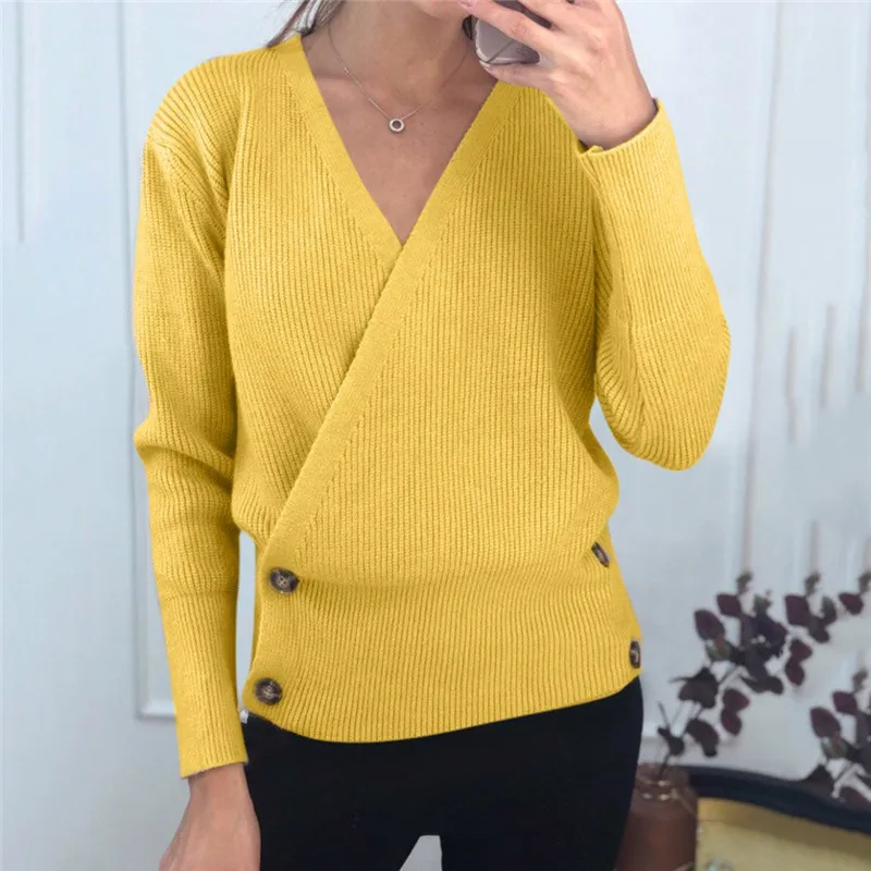 Swetry Damskie V-Neck Sweater Women Cross Stitching Double Button Pullovers Winter jumpers knitwear pull femme nouveaute | Женская