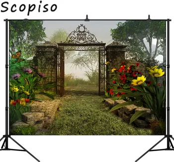 

Scopiso Vinyl Photography Background Fairy Tale Door Butterfly Flowers Computed Printed Children Backdrops Photo Studio Prop