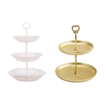 

1 Set of 3-Tier Fruit Plate Cake Holder Fruit Stand & 1x Two-Tier Golden String Disk - Entrance Key Mirror Tray