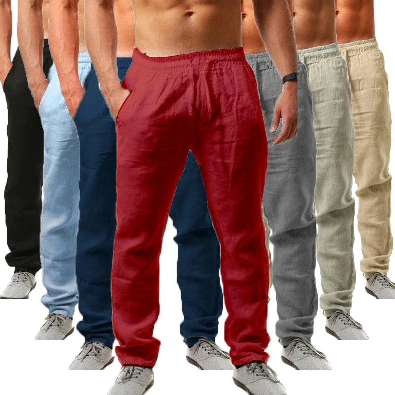 Men's Trousers Cotton Linen Pants Male Summer Breathable Solid Color Linen Trousers linen pants