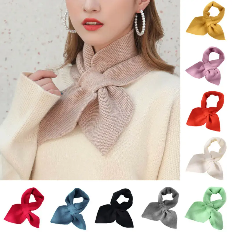 

Warm Korean Style Scarf Bowknot Cross Knit Neck Scarves Fashion Female Autumn Winter Solid Color Elastic Soft Wool Scarf