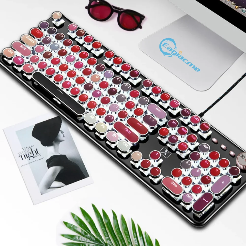 Mechnical Gamer Keyboard 108 Keys Punk Gaming Keyboard MX Blue Switch Girls Lipstick Keyboard Wired USB Keyboard For PC/Laptop