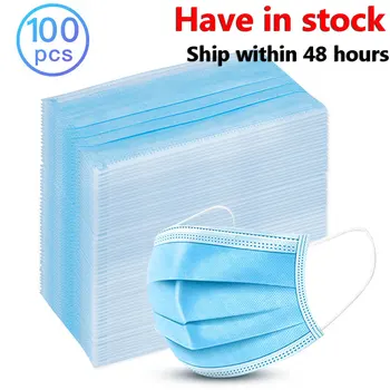 

100pcs Disposable Mask PM2.5 Pollution 3 Layers Mask Safety Face Masks Dust Filter Safety Mask Earloop Mouth Face Masks