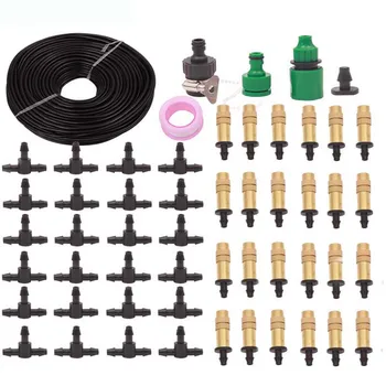 

25M 25PC Copper Nozzle Irrigation System Portable Misting Automatic Watering Garden Hose Spray Head With 4/7mm Tee and Connector