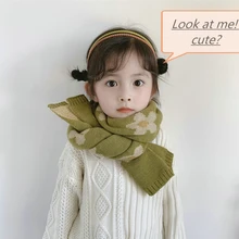 Новые модные осенне-зимние детские шарфы, Элегантные вязаные одноцветные теплые шарфы для мальчиков и девочек, корейский шарф с цветами