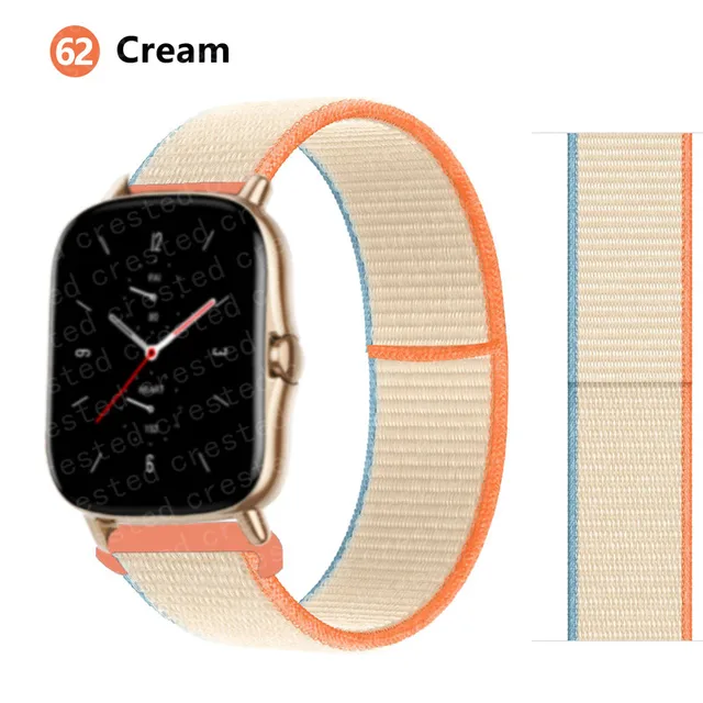 20/22mm Nylon band For Amazfit GTS/2/2e/GTS2 Mini/GTR 3 Pro 42mm/47mm/GTR2/2e/stratos 2/3 Sport Loop Bracelet Amazfit bip strap Cream 64