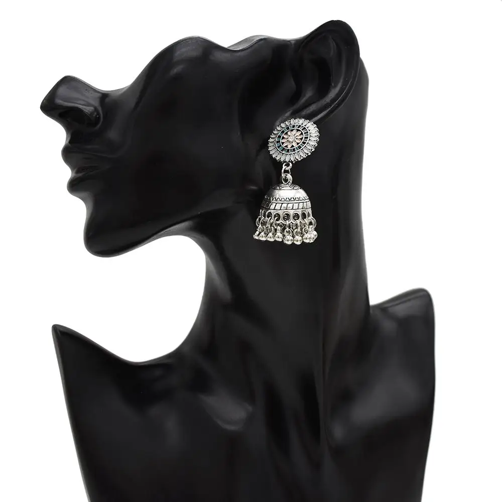Горячая индийский павлин окисленный серьги с полым цветком Jhumka jhumki серьги серебро для свадьбы свадебные Афган ювелирные украшения