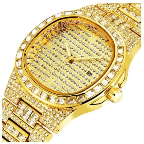 Для мужчин кварцевые часы от топ бренда класса люкс Бизнес Спорт с японским кварцевым механизмом, мужские наручные часы полный льдом из розового золота алмазов мужской часы