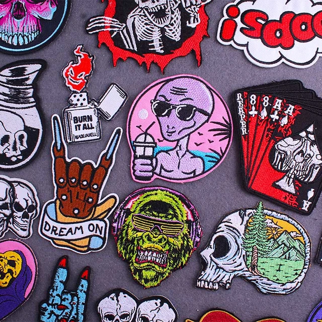 Parches De Ropa Punk Con Bordado De Calavera, Parches Para Planchar Para  Ropa, Chaquetas, Rock Hippy, Jeans, Rayas, Tela Bordada - Parches -  AliExpress