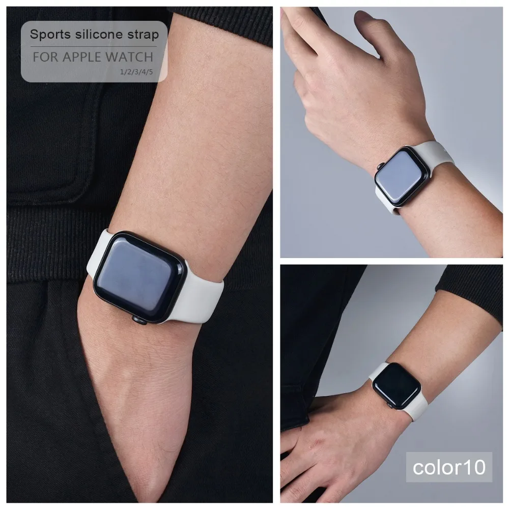 Мягкий силиконовый спортивный ремешок для Apple Watch 5 4 3 2 1 38 мм 42 мм, резиновый ремешок для часов Iwatch series 5 4 40 мм 44 мм