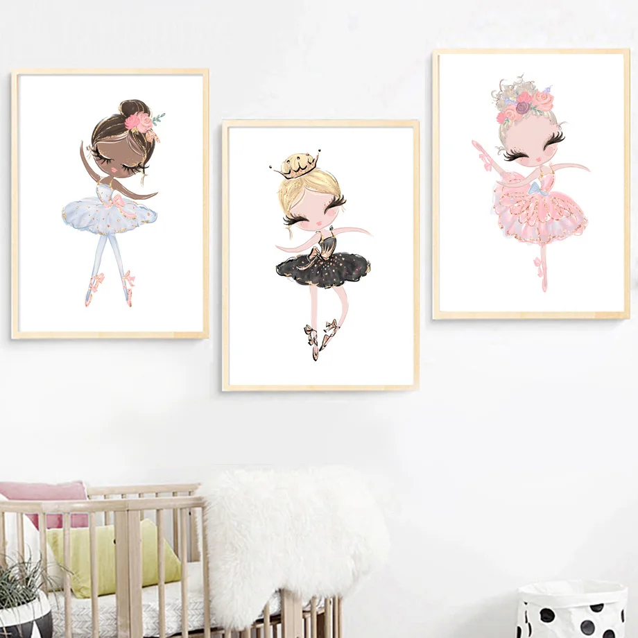 Cartoon-Pink-Unicorn-Swan-Girl-Crown-Flower-Nordic-Posters-And-Prints-Wall-Art-Canvas-Painting-Wall