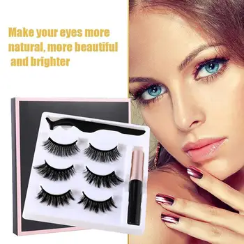 

3Pair Magnet False Eyelashes Set Contains Self-Adhesive Model Case Eyelash Eyeliner Eyeliner Thick Magnetic Liquid