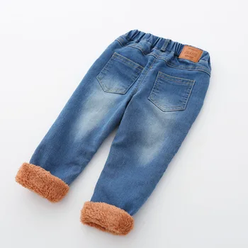 

ULKNN 2020 Winter Baby Boys Warm Jeans Children New Casual Letters Label Thick Velvet Denim Pants For Boys 1-5 Years