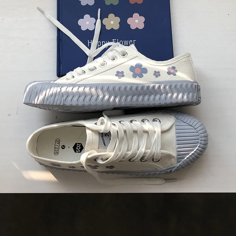 

2020 New fashion blue Flower Pattern Low Top Canvas Shoes Woman Spring and Autumn classic Sneakers Lady Vulcanized J13-79
