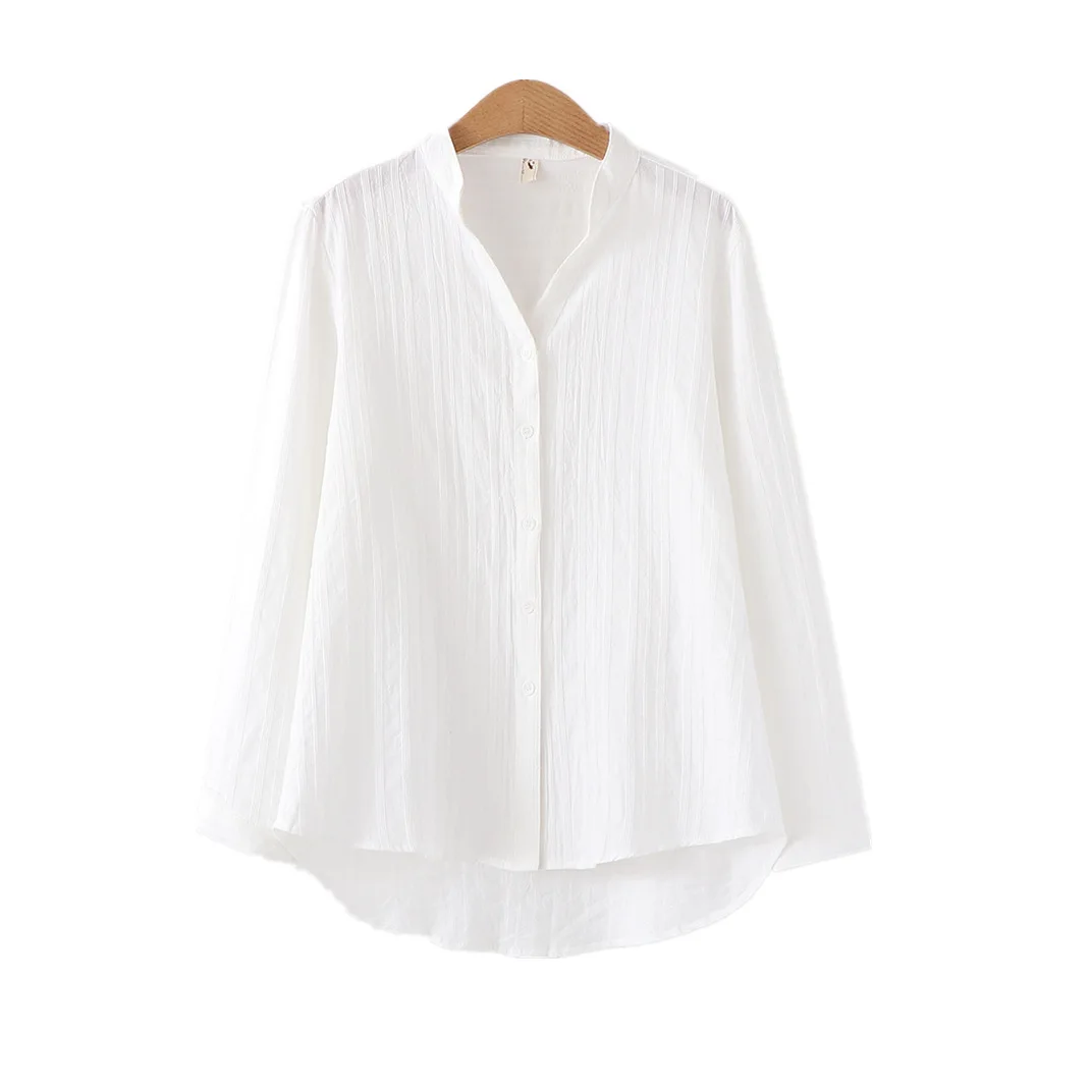 

Women Cotton White Shirt Factory Direct Selling Fall Literary Style Long Sleeve Round and V Collar Blusas Mujer De Moda 2019