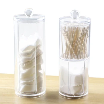 

Makeup Cotton Pad/Swab Organizer Jewelry Storage Box Multifunctional Round Qtip Container Cosmetic Holder Clear Q-tip Box