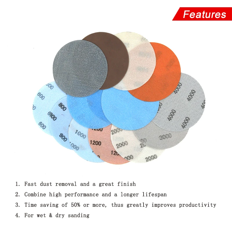 5 Inch 125mm FV Superfine Wet/Dry Hook & Loop Auto Body Film Sanding Discs Paint Abrasive Sandpaper 600#-4000# Grit