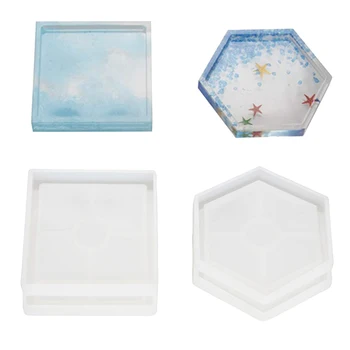 

4 Pcs Diy Handmade Jewelry Tools Silicone Mold Include 2 Pcs Square 2 Pcs Hexagon Molds Resin Concrete Cement