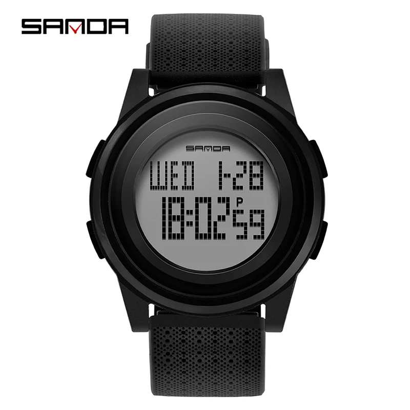 black white Sanda новые мужские спортивные часы электронные часы простые ультра-тонкие электронные часы с циферблатом мужские часы подарок на день рождения - Цвет: black white