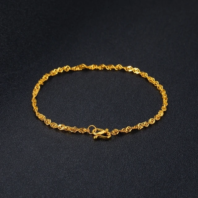 Solid 24K Yellow Gold Bracelet Women Luck Singapore Link Chain Bracelet -  AliExpress