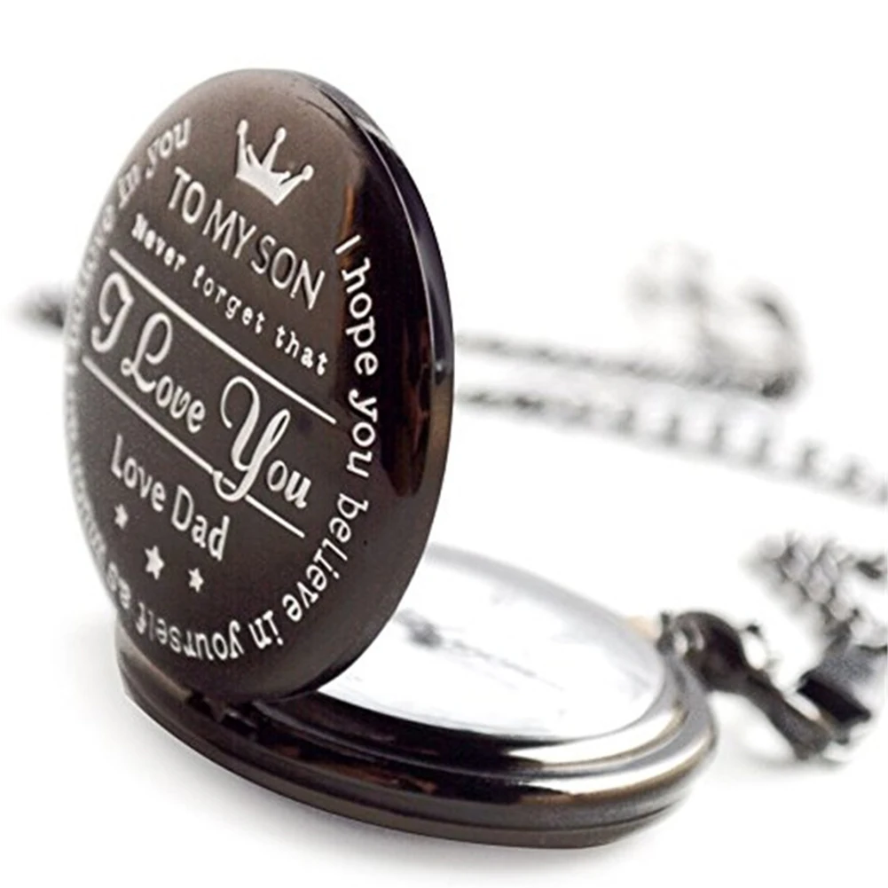 Men Vintage English Letter Pattern Alloy Round Dial Quartz Pendant Pockets Watch For Father's Day Gifts New Vintage Bronze Steam