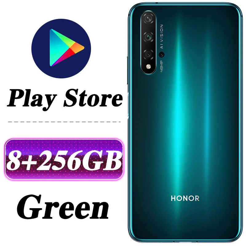 Мобильный телефон HONOR 20, 8 ГБ, 128 ГБ, 6,26 дюймов, Kirin 980, четыре ядра, Android 9,0, NFC, разблокировка лица, суперзарядка, Google play - Цвет: 8G 256G Green
